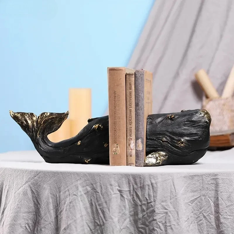 

Эстетический декор комнаты, позолоченные подставки для книг с изображением кита, библиотека, книжная полка, украшения из смолы, скульптура кита, украшение стола