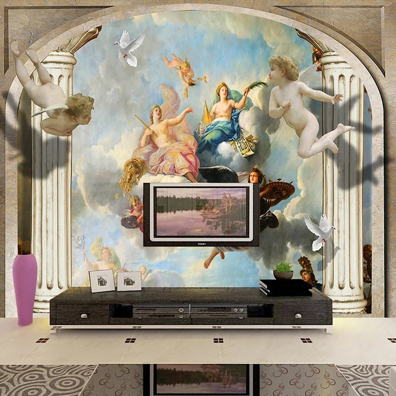 Custom Mural Wallpaper 3D European Retro Roman Pillar Angel Figure Background Wall TV Sofa Home Decor Waterproof Poster Fresco