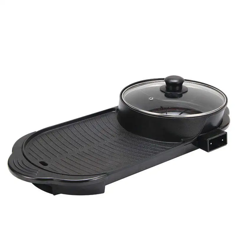 

Portable Korean Electric Non-stick Coated BBQ Grill with Hot Pot