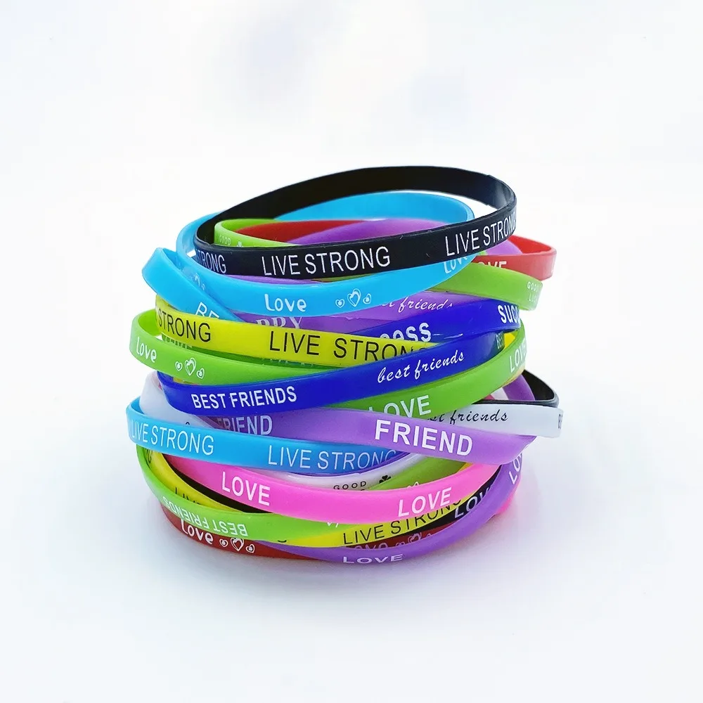 10pcs 5mm Luminous Silicone Bracelet New Elastic Rubber Wristband Letter Sports Candy Color Fashion Accessory Child Teens