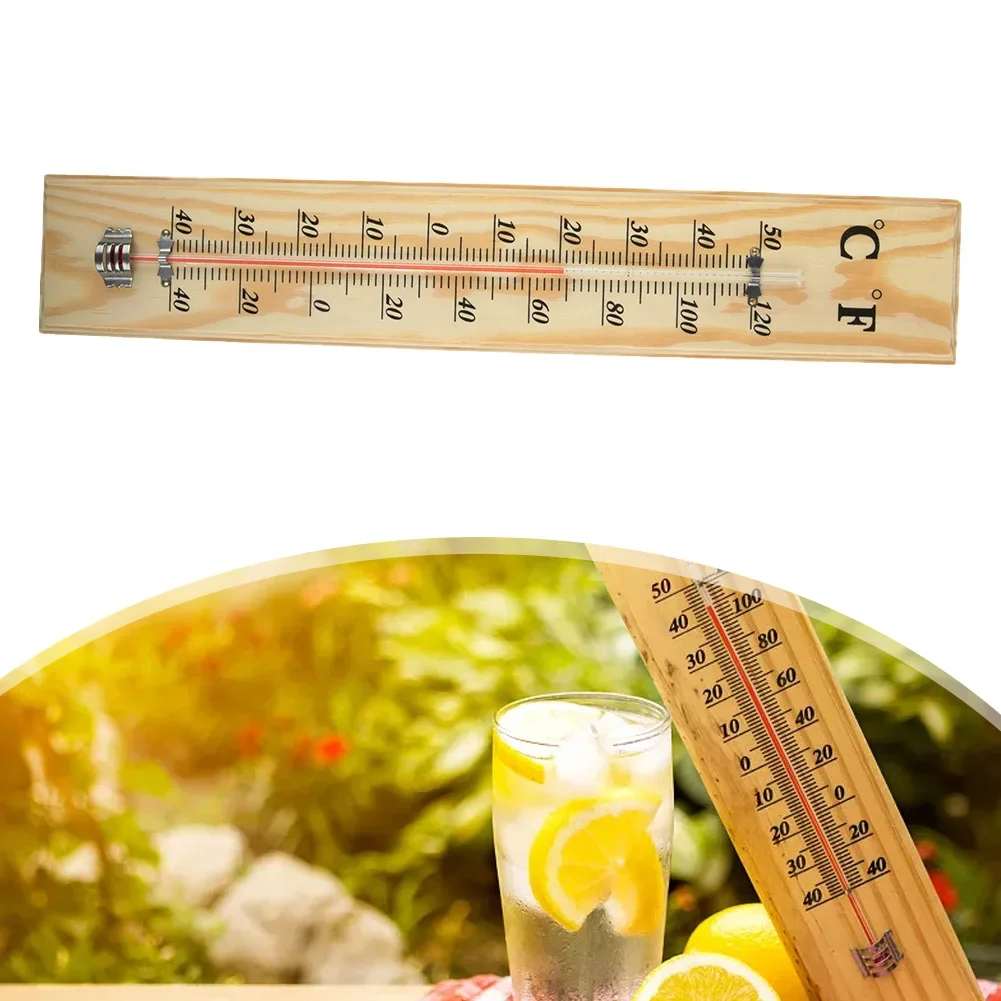 Garden Wooden Thermometer, 40x7x1cm, Analog Temperature Display, Easy Wall Mounting, Suitable for Indoor Outdoor