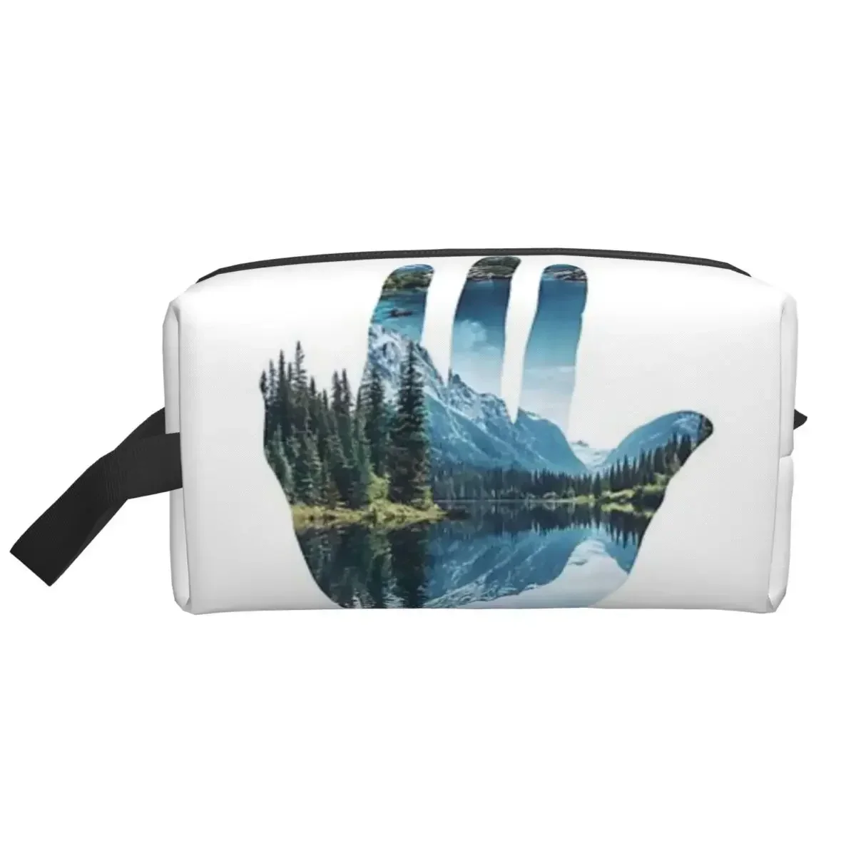 A Hand-shaped With  Detailed Landscape Of  Lake  Forest Makeup Bag for Women Travel Cosmetic Organizer Storage Toiletry Bags