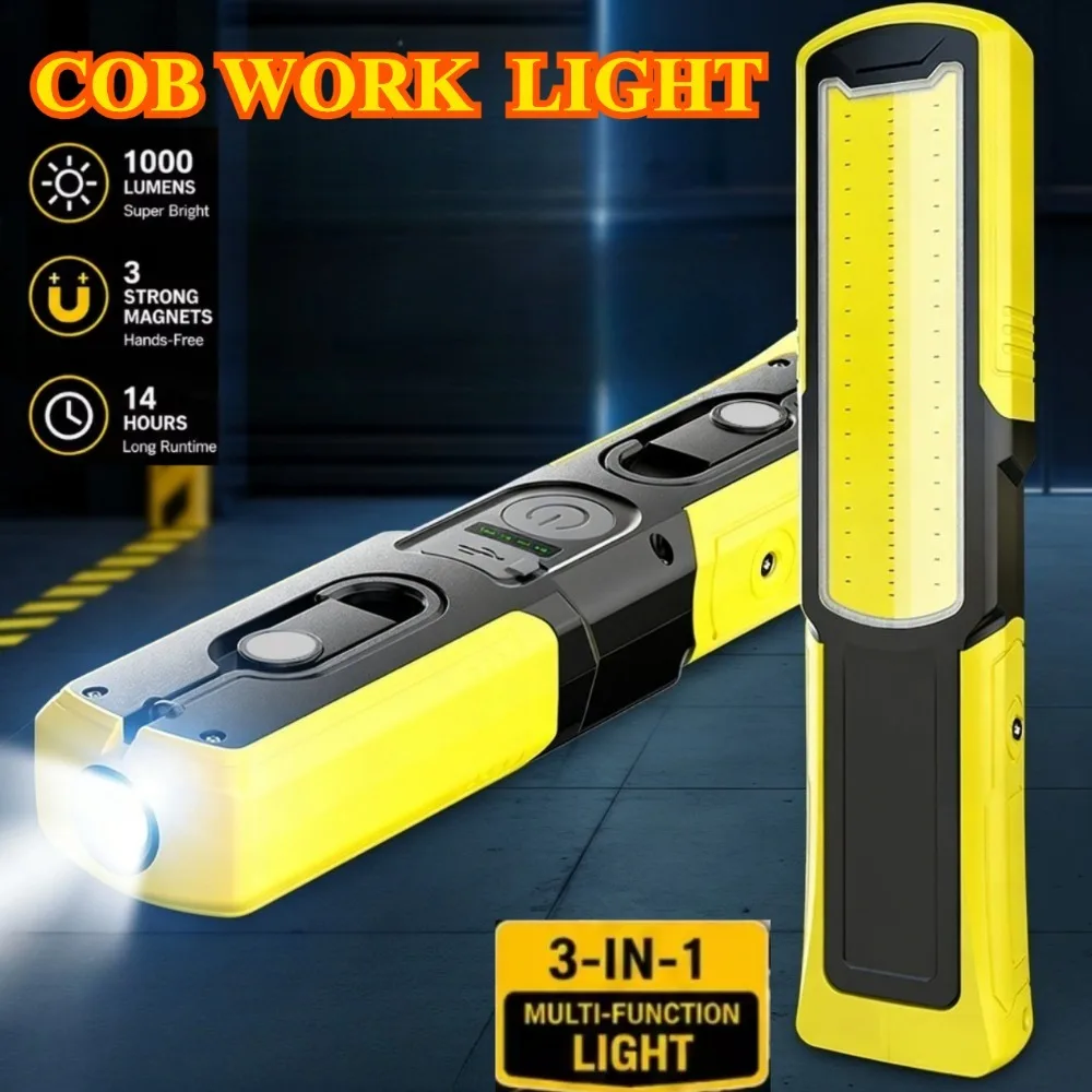 ポータブル磁気cob-ledワークライト磁気防水led懐中電灯5モード修理ハンドランプ屋外キャンプ用