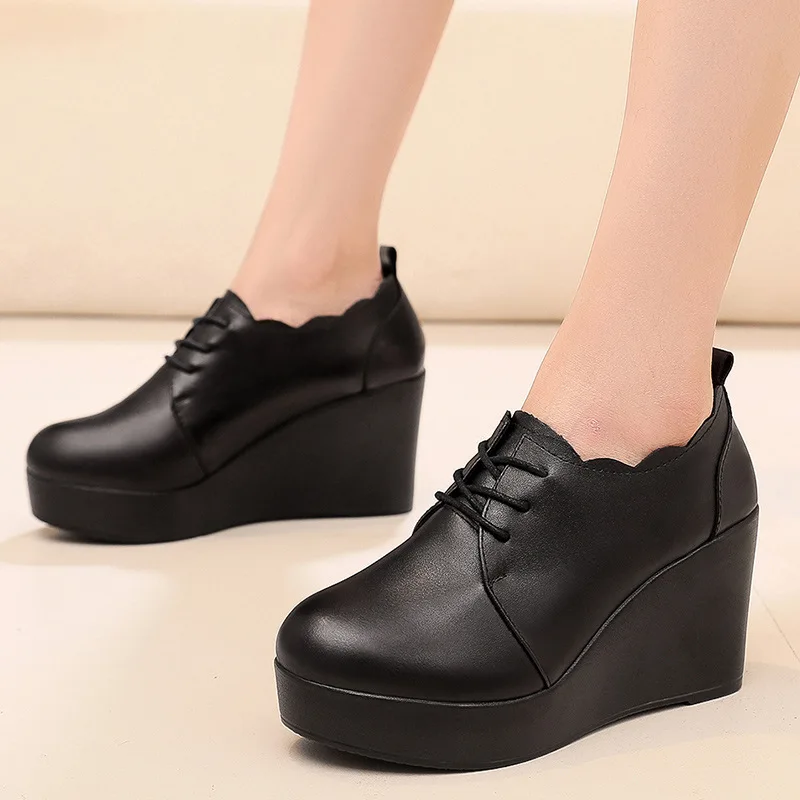 6 سنتيمتر 8 سنتيمتر 11.5 سنتيمتر حجم صغير 33-43 جلد طبيعي أسافين أحذية شتاء 2025 أحذية عالية الكعب منصة مع الفراء مكتب نموذج أمي