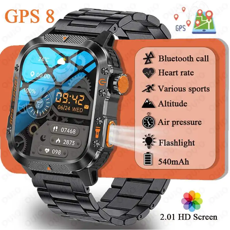 

GPS 8 Фонарик Смарт-часы 2.01 HD Экран Высотный Барометр Компас 3ATM Водонепроницаемые 540 мАч Bluetooth Вызов Спортивные Смарт-часы