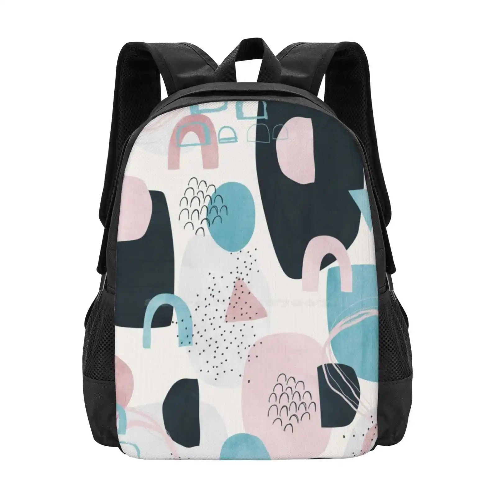 Solstice Hot Sale Schoolbag Backpack Fashion Bags Abstract Art Modern Contemporary Blue Pink Shapes Surface Pattern Overlapping