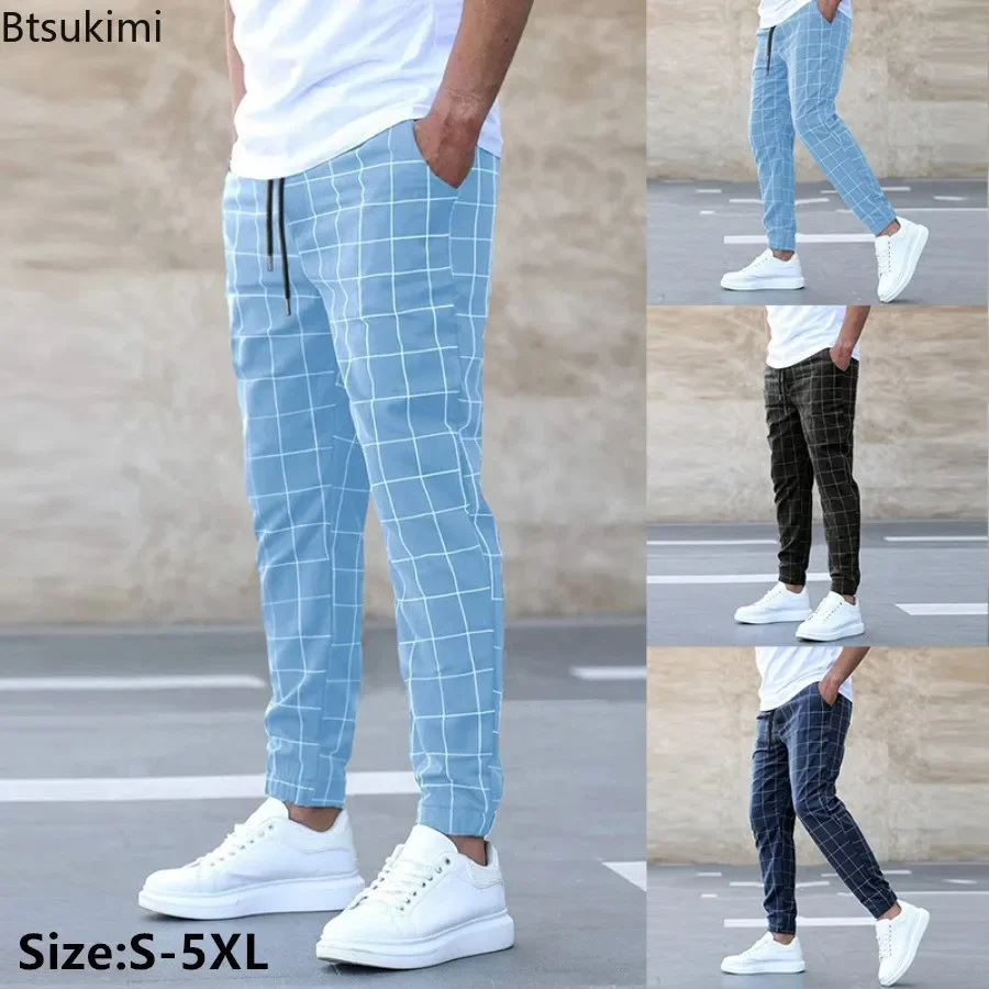 2026 New Spring Autumn Casual Pants Men's Plaid Drawstring Loose Trousers Trend Streetwear Sweatpants Male Business Sport Pants