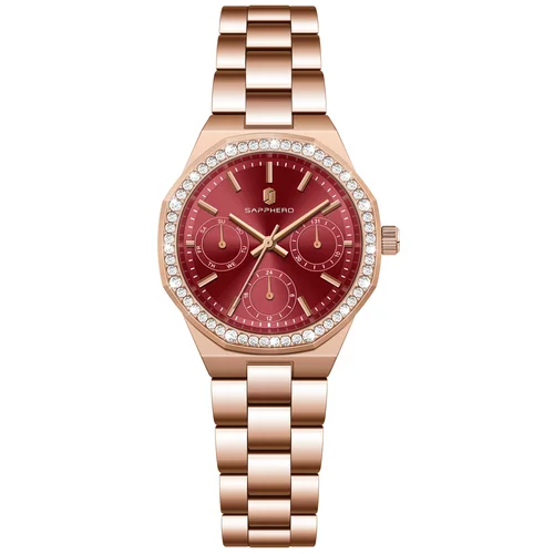 Imagen 2 del producto Reloj SAPPHERO de lujo de oro rosa a la moda, reloj elegante y versátil para mujer, movimiento japonés, correa de acero inoxidable, regalo de vacaciones