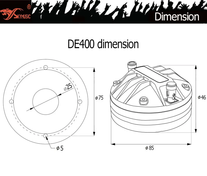 DE400 High Frequency Compression Driver 1.7 Inch Neodymium  Aluminum Tweeter with Mylar Diaphragm