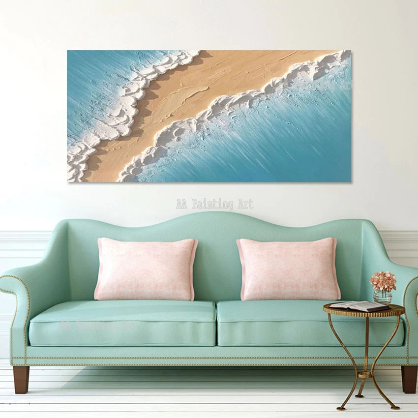 Hand Painted Palette Knife Sea Wave Texture Oil Painting, Modern Wall Decor, Thick Acrylic Paintings, Art Canvas, Unframed, New