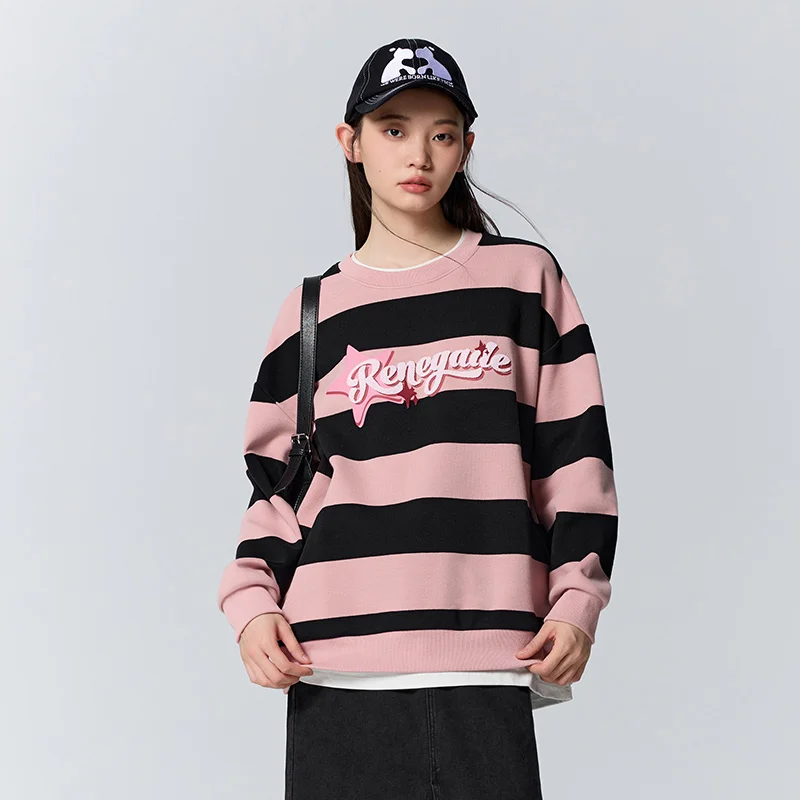 Semir Sweatshirt Women Mid-Length Spliced Pullover Sweet Cool Winter Trendy Loose Letter Striped Shirt