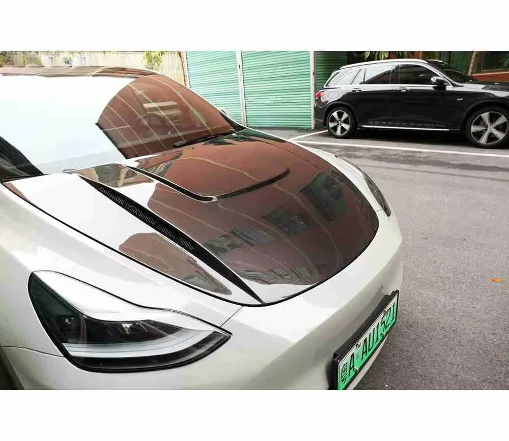 Carbon Fiber Front Hood Bonnet Cover B Style for Model 3 Model Y Car Body Kit Upgrade 3