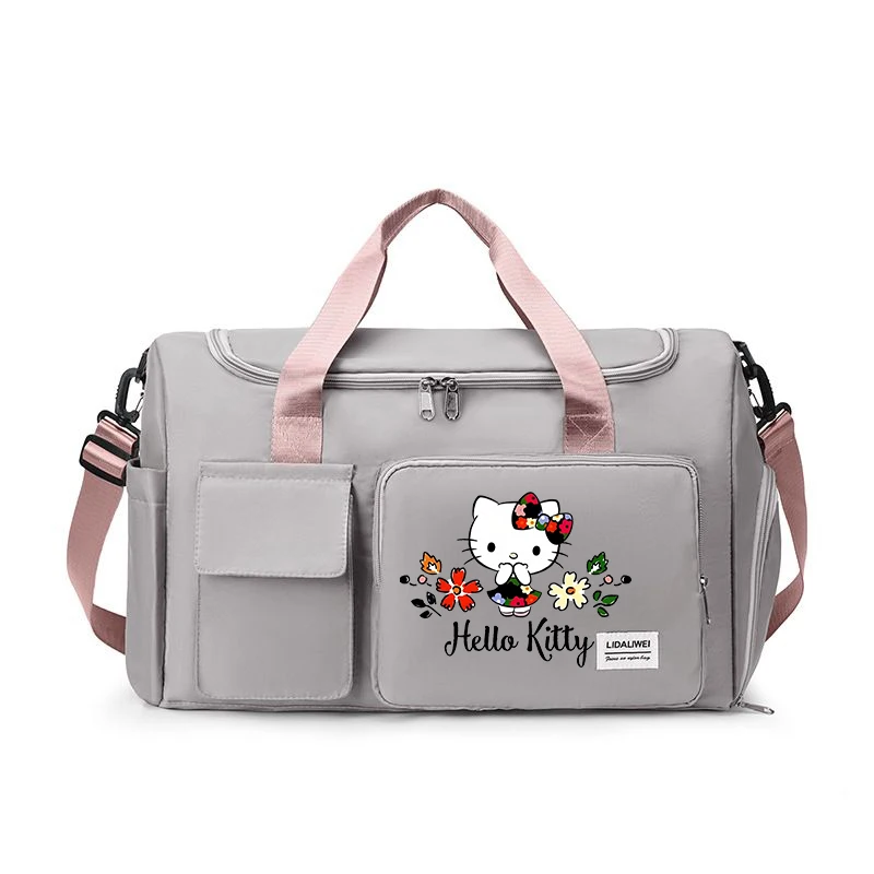 Sanrio Anime Handbag Travel Bag Hello Kitty Large Capacity Clothing Storage Bag Gym Luggage Bag with Shoe Cabinet Girl\'s Gift