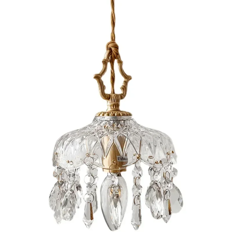 Glass chandelier all copper retro light luxury crystal small chandelier aisle entrance corridor French wall lamp bedside high