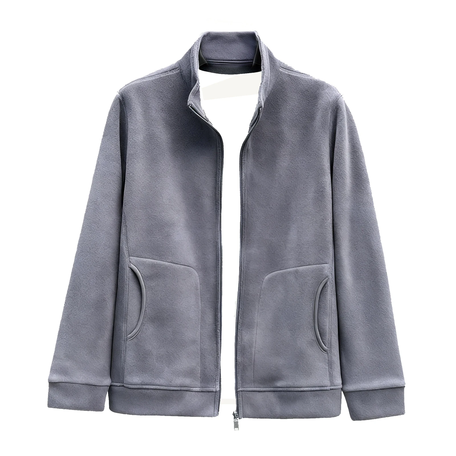 

New Style Winter Thickened Warm Fleece Long-sleeved Jacket Men's Casual Solid Color Stand-up Collar Zipper Cardigan Jacket Coat
