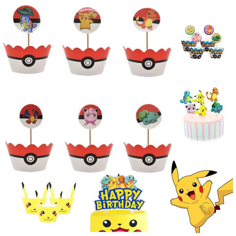 Pikachu Pokemon decorazioni per feste Pokemon Go Party Cupcake surround Kid Birthday Border dessert Topper Table Baking Supplies