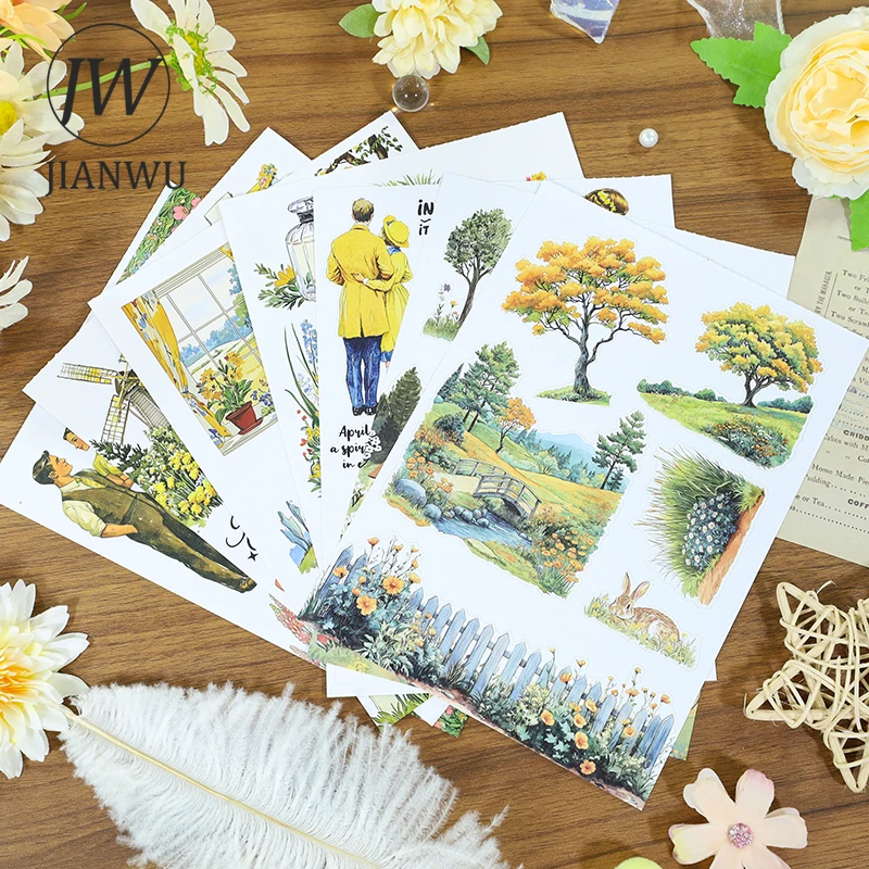 

JIANWU A5 винтажный цветок, растение, этикетка с персонажем, пейзажный материал, наклейка для коллажа, книга, креативный журнал «сделай сам», канцелярские принадлежности для скрапбукинга