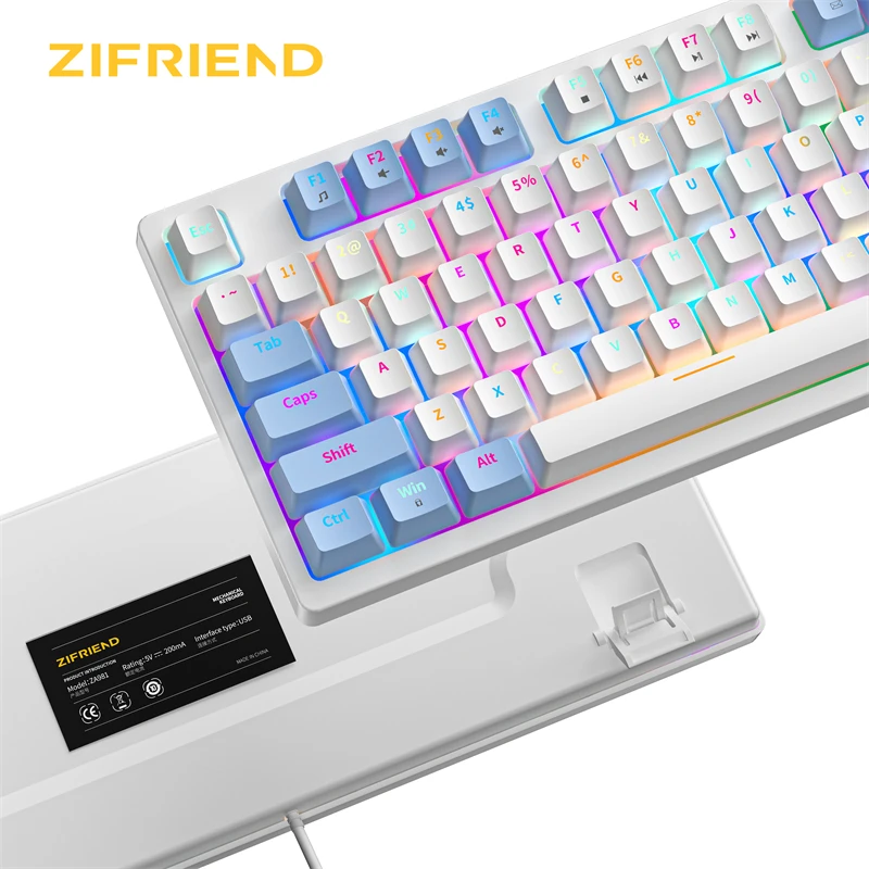 ZIFRIEND ZA981 98 Keys Blue White Machanical Keyboard 90% 100% Full Size Hot Swappable RGB Backlit USB Wired NKRO ABS Keycaps