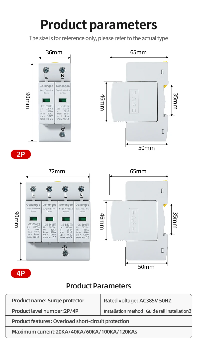 2P 4P AC SPD 20KA 30KA 80KA 100KA ﻿ Haus-Blitzschutzgerät Niederspannungs-Ableiter 40KA 60KA 275V 385V – Detail 6
