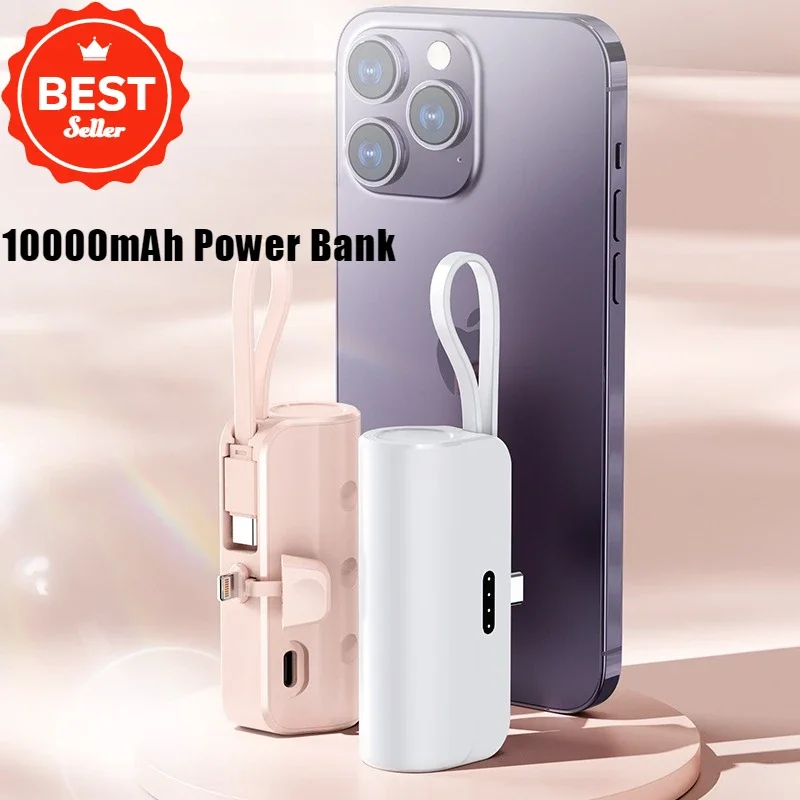 

New Portable Power Bank Comes with Cables 10000mAh Fast Charging External Battery Charger Cases for iphone Series Xiaomi Samsung