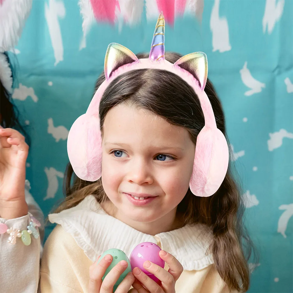 2 pçs earmuffs mulheres crianças meninas bonito unicórnio inverno quente dobrável à prova de vento orelha mais quente para interior e exterior rosa novo