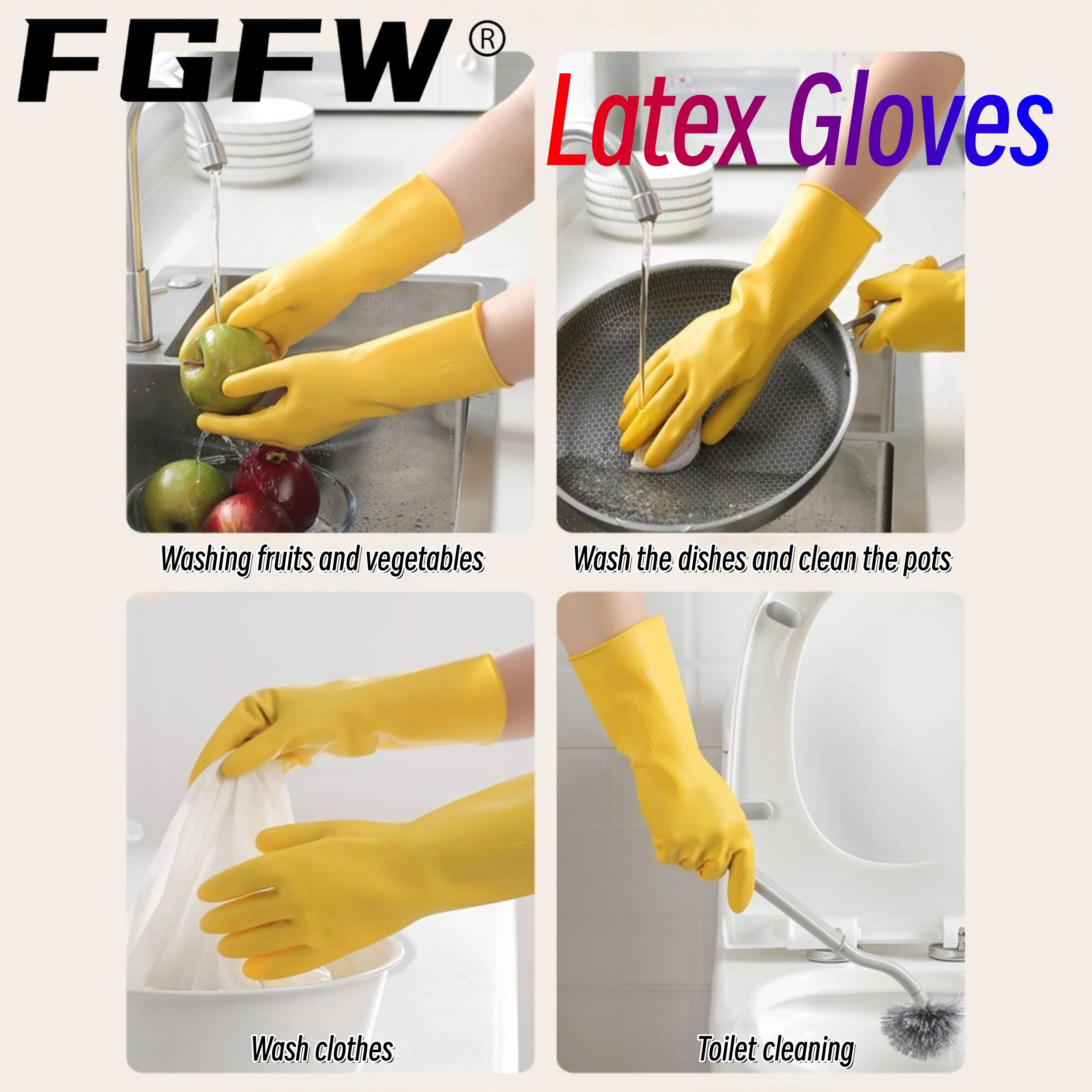 قفازات مطاطية منزلية، متينة ومرنة لتنظيف غسل الأطباق، قبضة مضادة للانزلاق، مقاومة للماء، مريحة مناسبة للرجال والنساء S/M/L #2