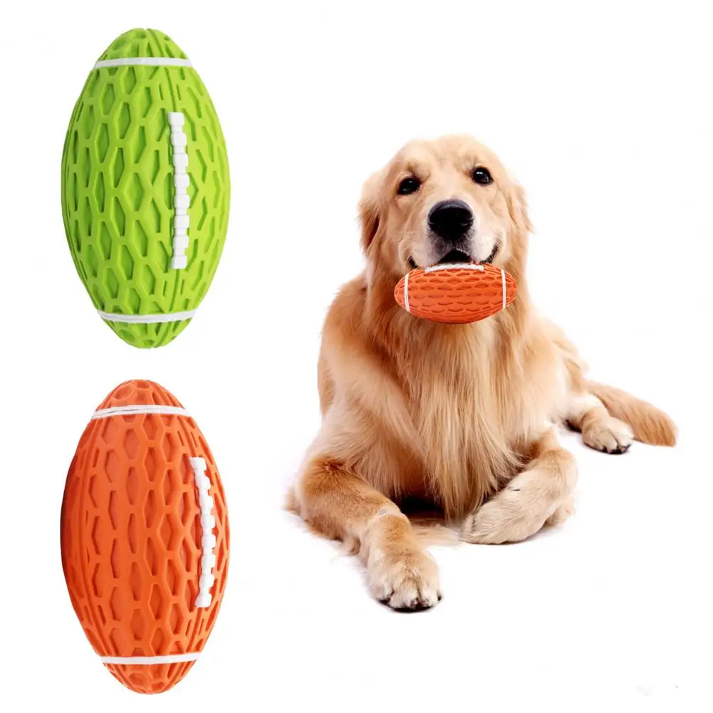 2Pcs Dog Squeaky Toy Surface Groove Molar Toy Rugby Shape Pet Puppy Dog Teeth Grinding Toy