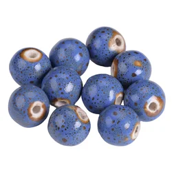 10pcs Round 14mm Handmade Blue Spots Fancy Glaze Ceramic Porcelain Loose Beads For Jewelry Making DIY
