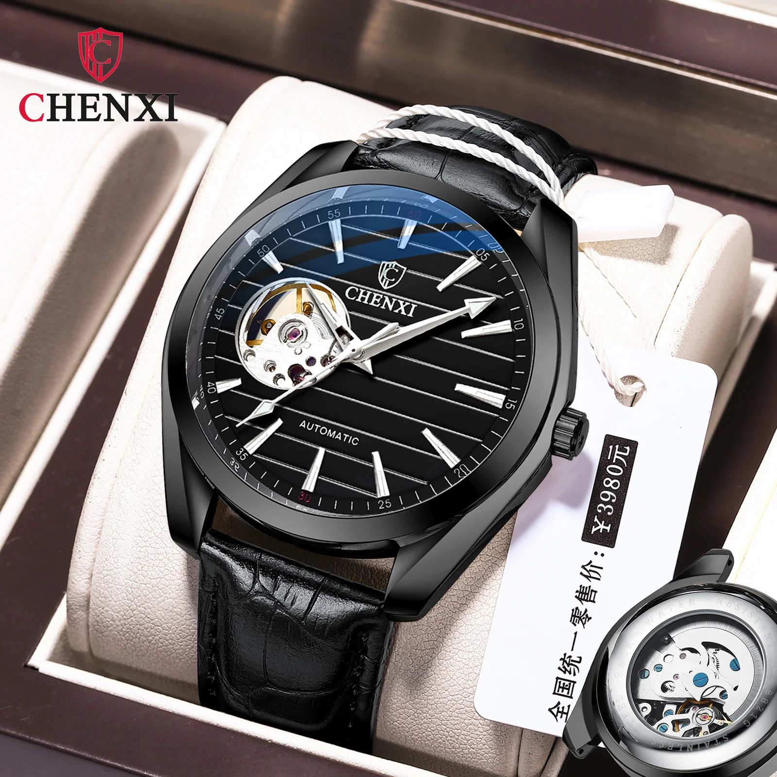 CHENXI 8806L New Leather Hollow Out Automatic Men\'s Luminous Waterproof High-end Brand Mechanical Watch