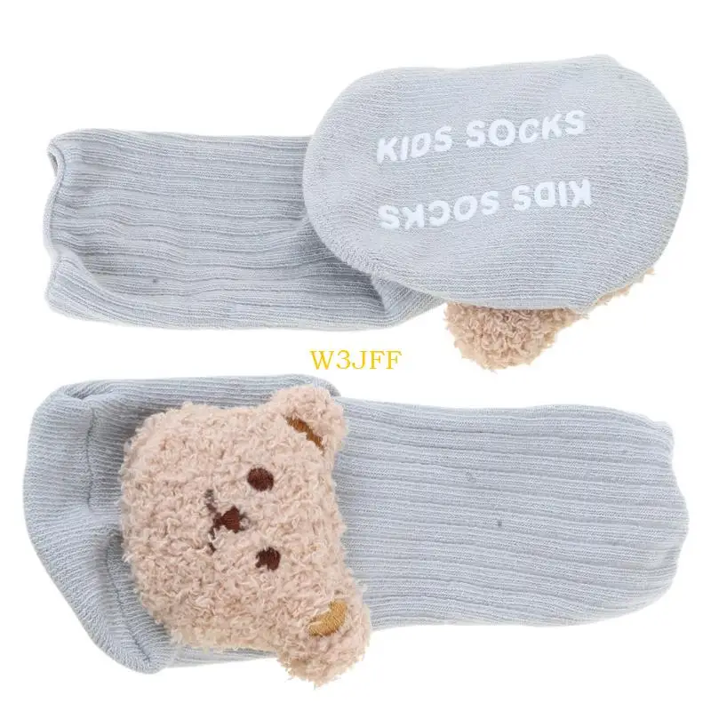 W3JF Baby Cartoon Floor Socks Nonslip Swees Socks Soft Firstwalker Socks Dark