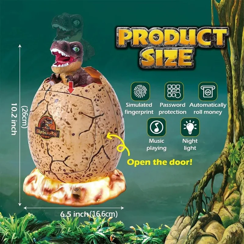 PWS Electronic Piggy Bank Cartoon Dinosaur Money Box For Childrens 3 In 1 Password Coin Saving Bank Auto Scroll Pape Box