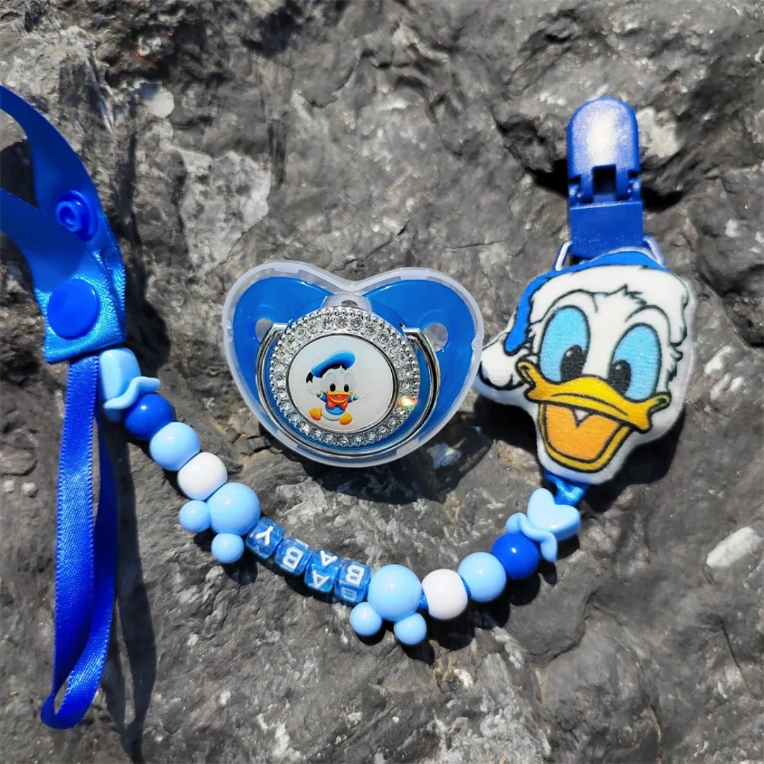 

[Cute Donald Duck] Personalized baby Pacifier Chain Clip for Newborns BPA-free Luxury Bling Pacifier Silicone dummy pacifier