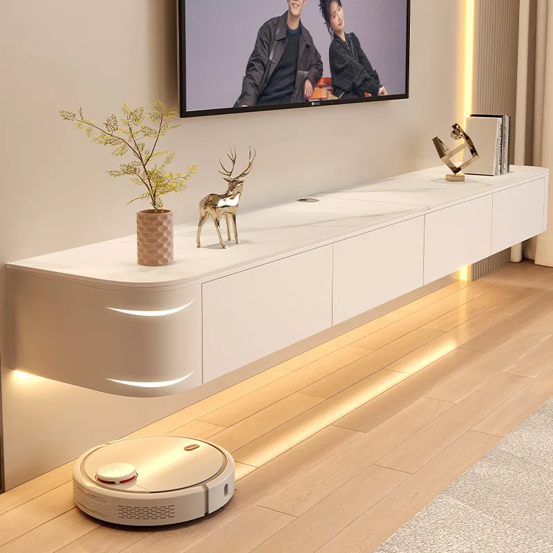 

Solid wood suspended TV cabinet, coffee table combination wind, modern simple small apartment, living room slate, home TV
