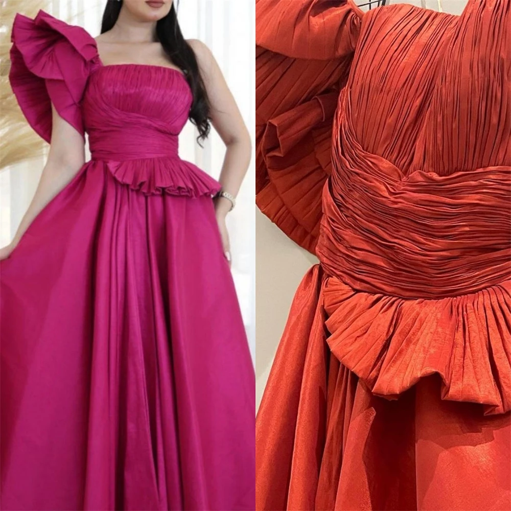 Customized  Fashion One-shoulder Ball gown Celebrity  Flowers Fold S Occasion Evening Gown   vestidos de coquetel