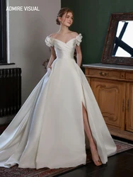 Wedding Dress A-Line  Satin V Neck With Split Customized Plus Sizes with 3D Flowers Vestidos De Novias 2024