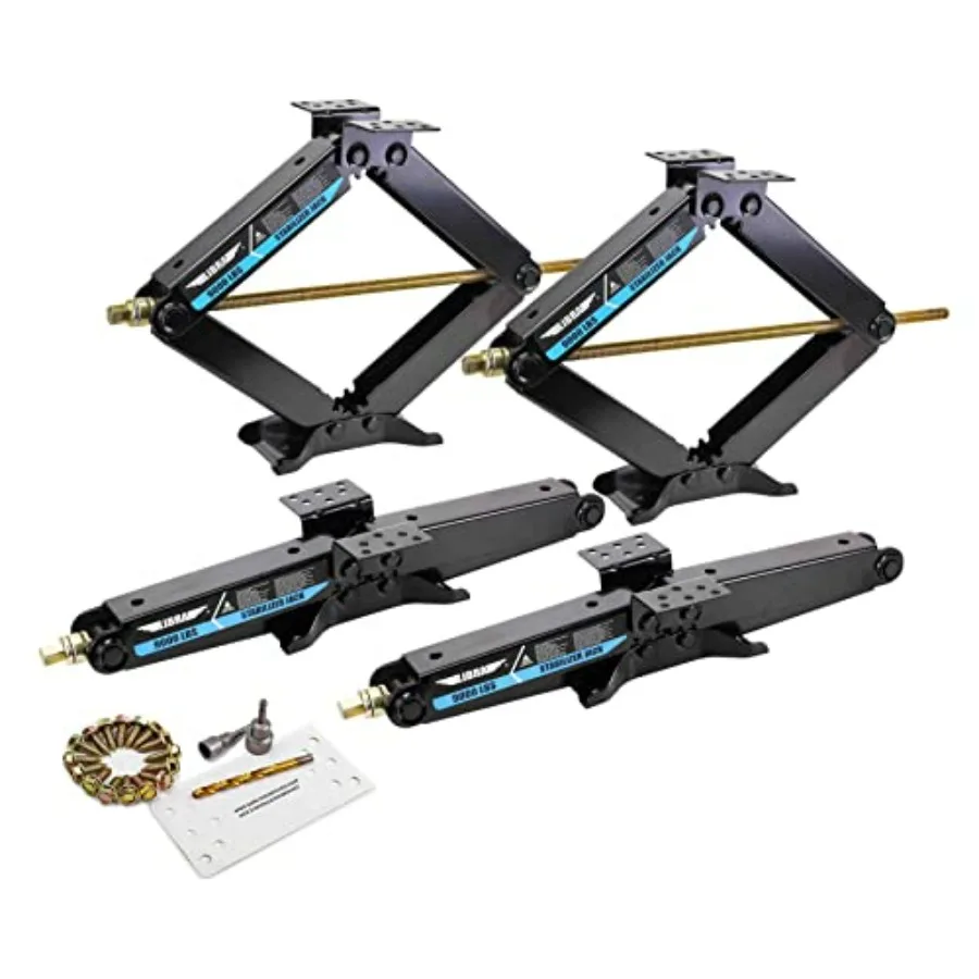

Heavy Duty 9000lbs 24 RV Trailer Stabilizer Leveling Scissor Jacks w/Dual Power Drill Sockets Full Installation Kit Set 4