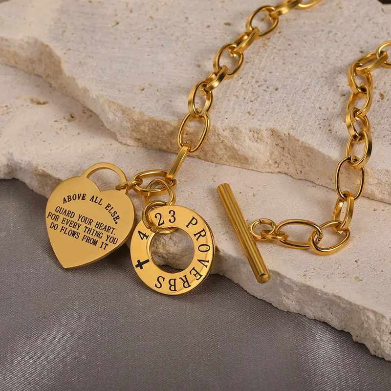 الفولاذ المقاوم للصدأ محفورة حروف القلب قلادة للنساء مطلية بالذهب OT سلسلة القلب قلادة الزفاف عيد الميلاد مجوهرات هدية