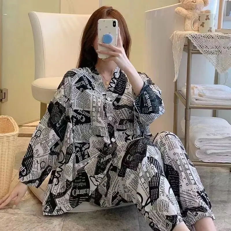 Super Size 300 Pounds Fat Mm Spring Autumn New Pajamas Female Students Cute Loose Month Home Clothing Network Red Comfortable