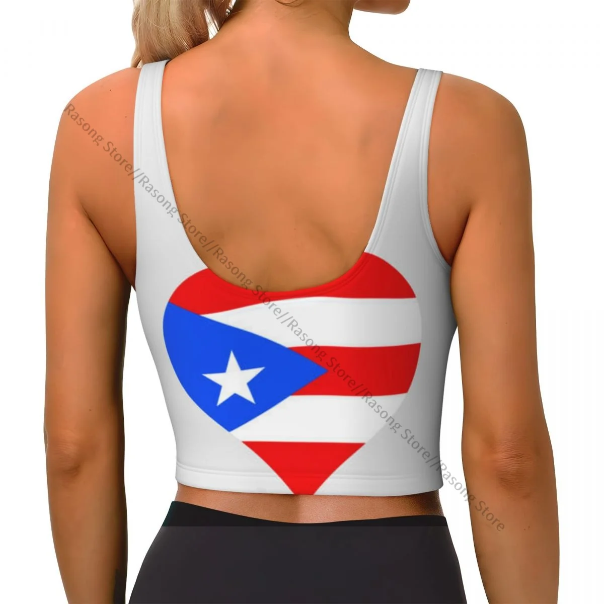 سترة اليوغا المرأة رياضة المحاصيل القمم بورتوريكو القلب العلم الشارع الشهير تجريب تنفس تانك القمم الإناث