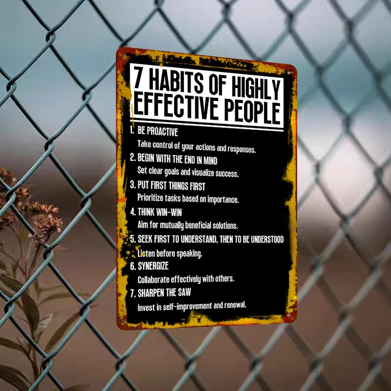 7 Habits of Highly Effective People Inspirational Metal Wall Art Office Decor Motivational Poster for Home