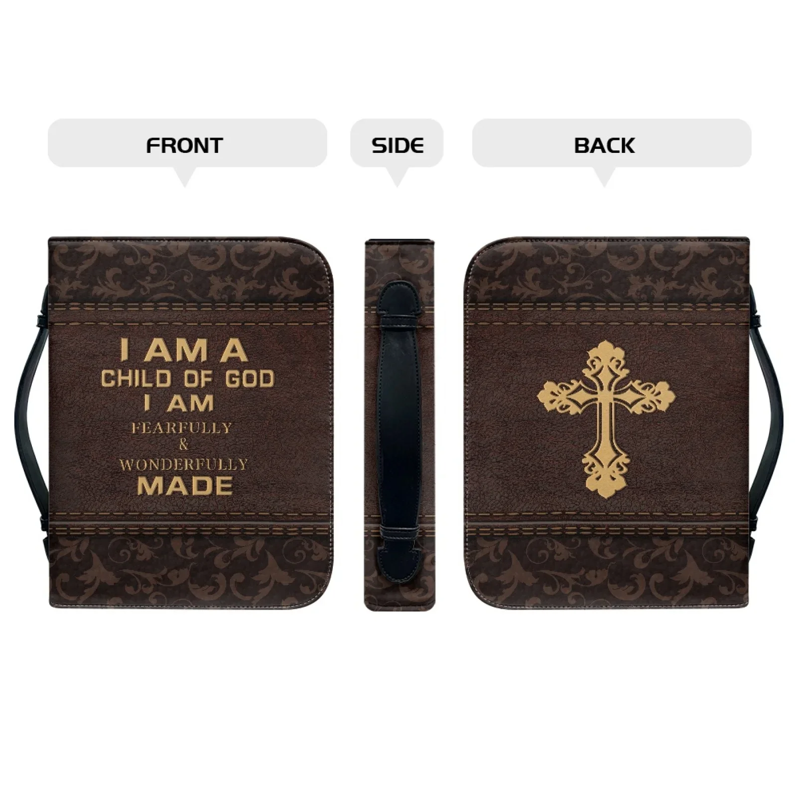 PU Leather Bible Bag Cover Case for Women Men Zipper Handle Handbags Bible Hymns Bible Cover Case Carrying Storage Bags