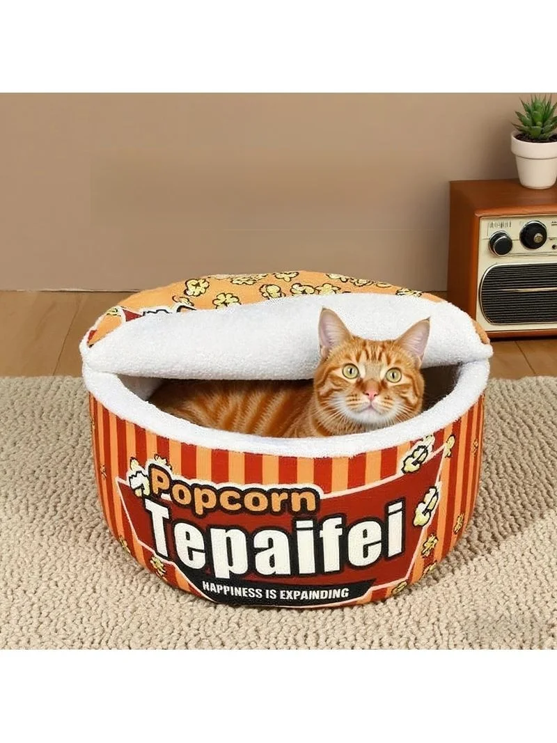 Warm Fluffy Enclosed  Bed for Noodles Cats Sleeping Pet Nest Dog Nest Autumn Winter Safety Cozy  Cradle Pet Supplies