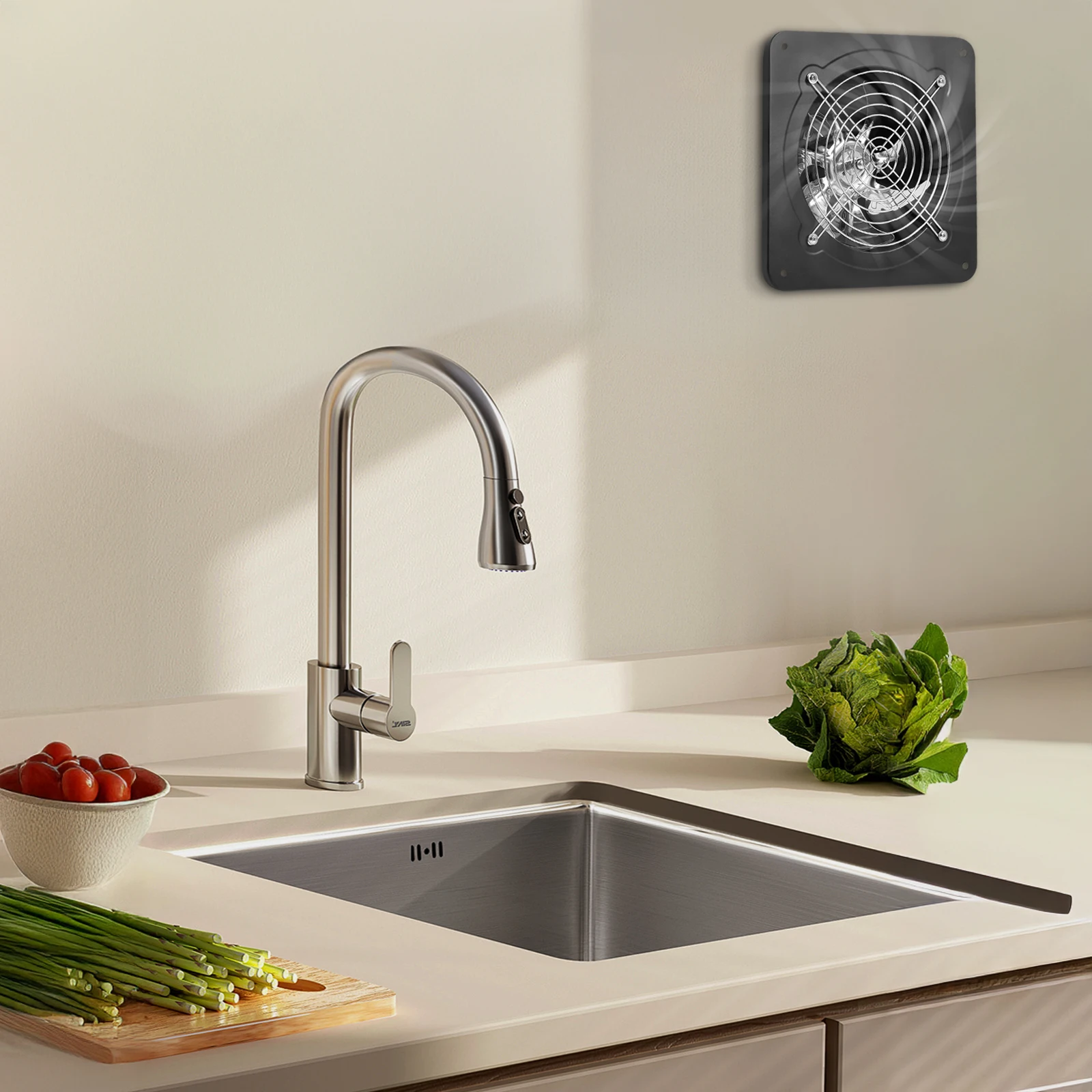 7인치 배기 팬, 9.06×9.06×5.51인치 벽걸이형 환풍기 50W, 금속 배기 팬, 저소음, 쉬운 설치를 위한 사전 천공됨