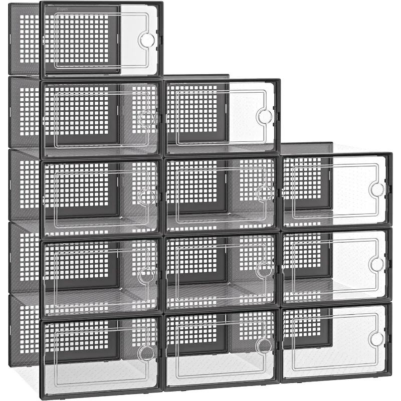 

Shoe Organizers Storage Boxes for Closet, 12 Pack Clear Plastic Stackable Storage Bins with Lids, Under Bed Shoe Containers