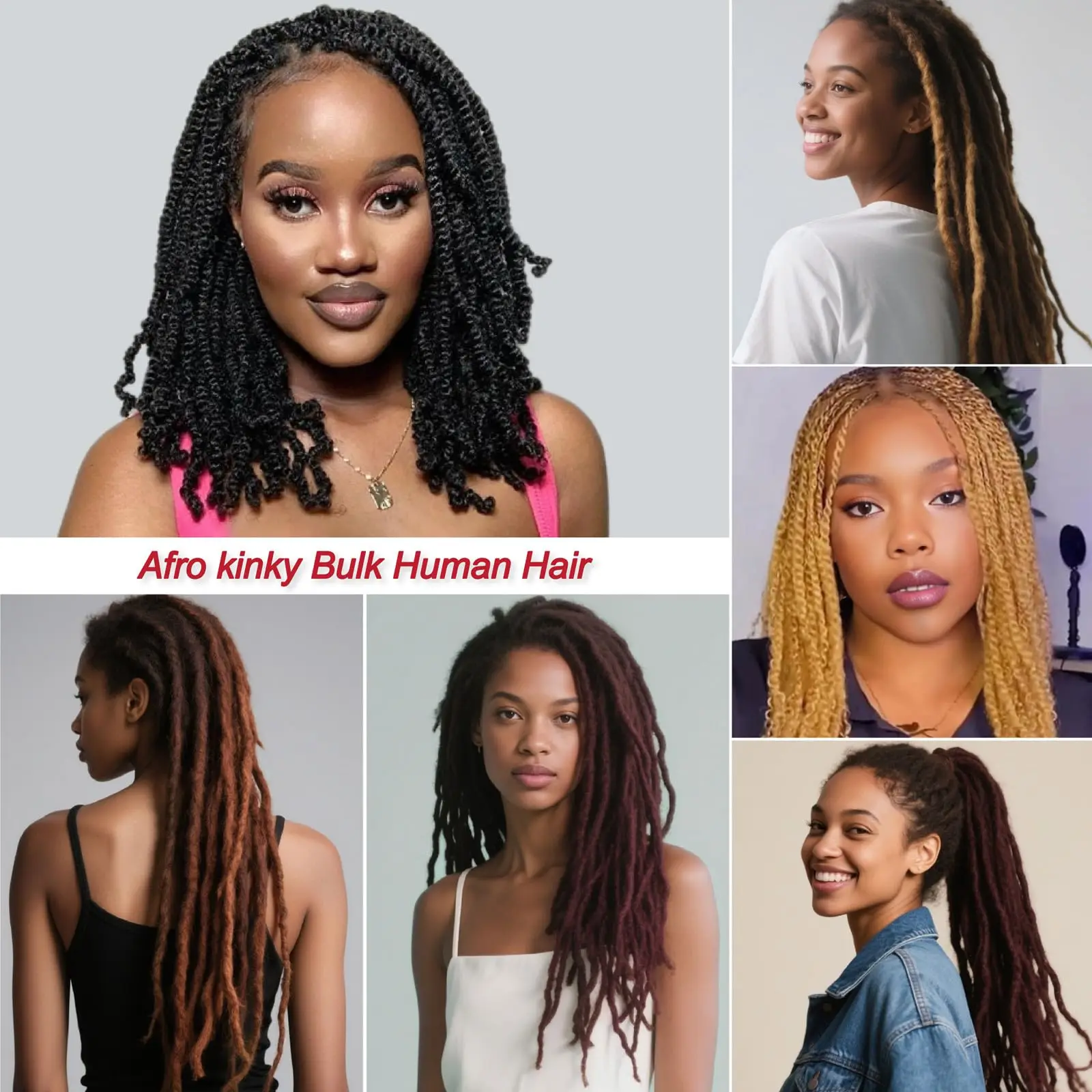 Picture 5: Afro Kinky Bulk Human Hair With Crochet for Dreadlocks Extensions Repair Locs Boho Style Spring Twist Braid Crochet Hair Braids