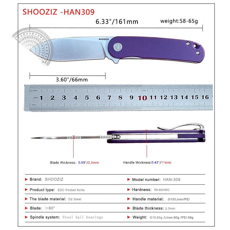 Складной нож SHOOZIZ D2, сталь G10, метр, ручка Kata, складной нож, уличный карманный нож EDC HAN309
