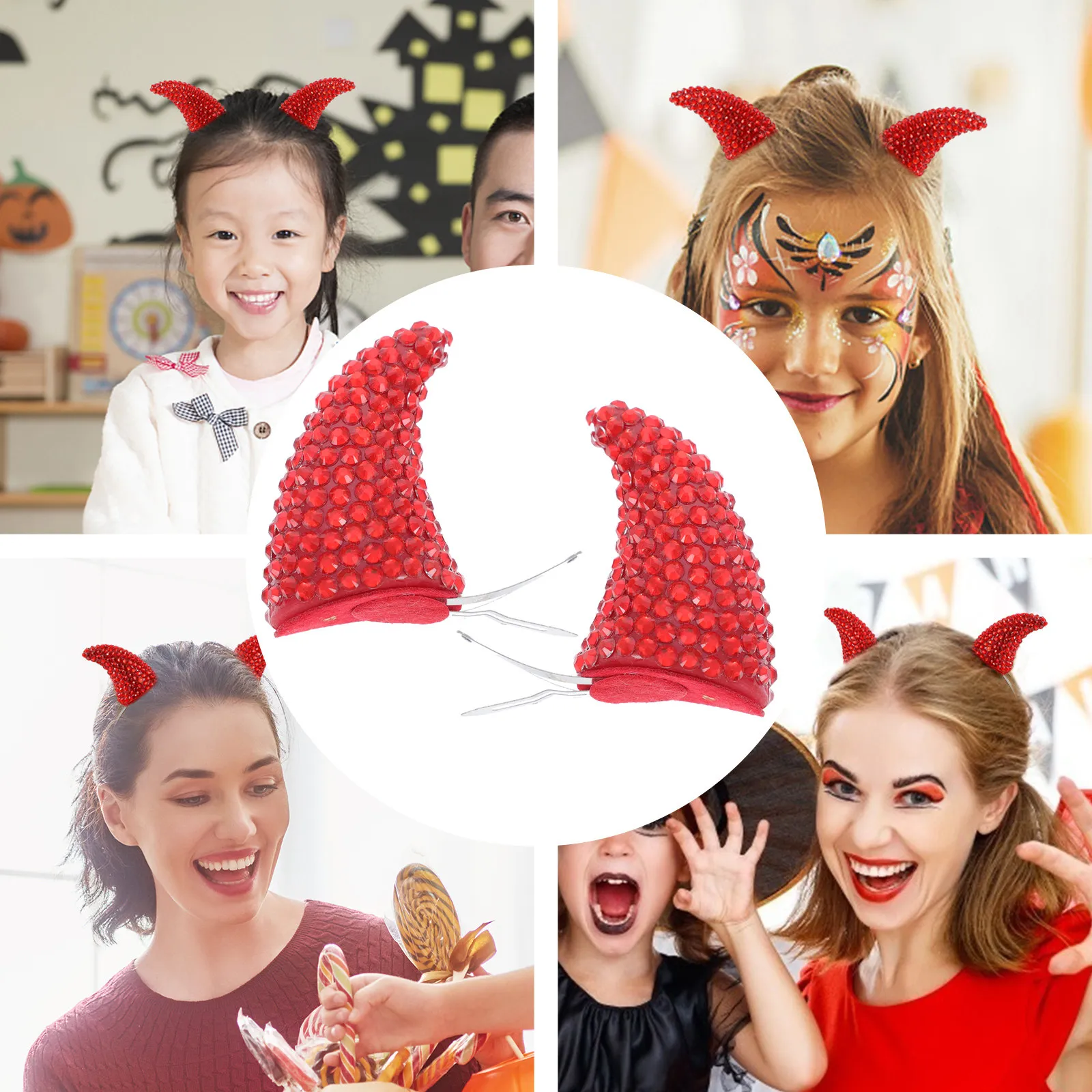 

4Pcs Smooth Surface Horn Hairpins Halloween Hair Clips Rhinestone Decorated Party Accessory for Devil Themed Festival