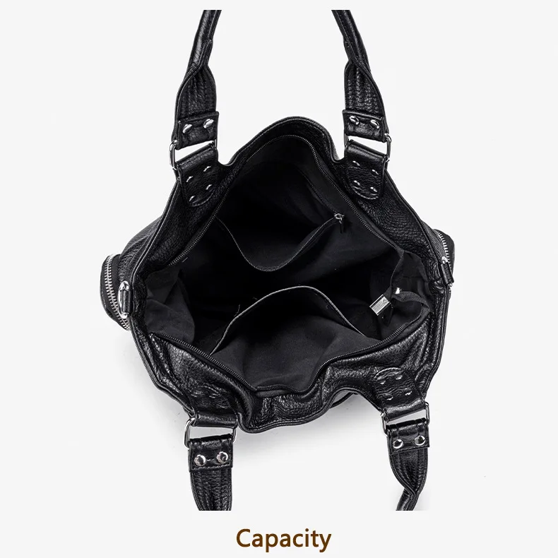 Punk Style Motorcycle Underarm Bag for Women Totes Large Capacity Soft PU Leather Ladies Shoulder Messenger Bag Handbag Bolsa