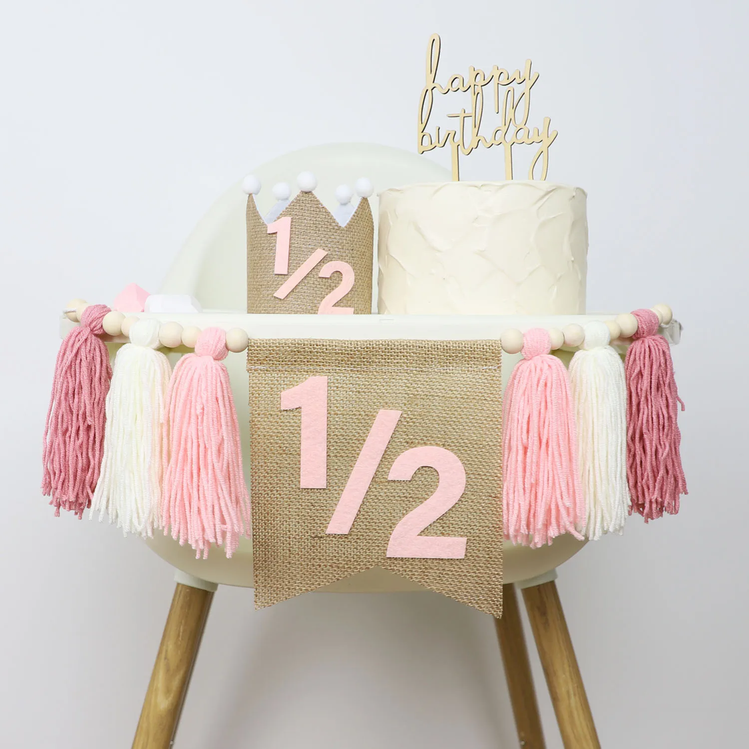 Half Birthday Decorations,1/2 Birthday High Chair Banner, Birthday Crown Hat, 6 Months Birthday Party Decorations Photo Props