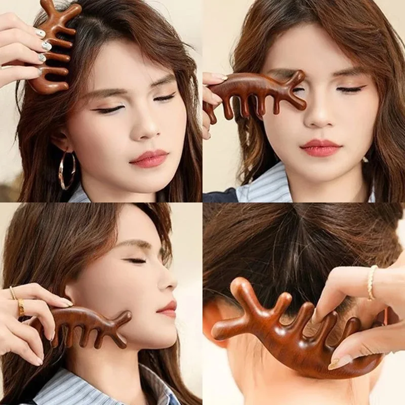Body Meridian Massage Comb Imitate Sandalwood Five Wide Tooth Comb Acupuncture Therapy Blood Circulation Anti-static Smooth Hair